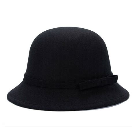 FOCUSNORM - Fashion Women Wool Hats Felt Cloche Vintage Trendy Cute Ladies Bowler Bow Cap Black ...