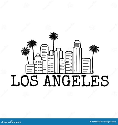 Los Angeles City Line with Palm Trees. Line Drawing. Stock Vector ...