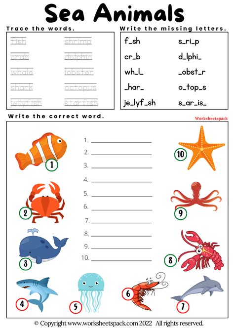 Free Printable Sea Animals Worksheets - worksheetspack Animal ...