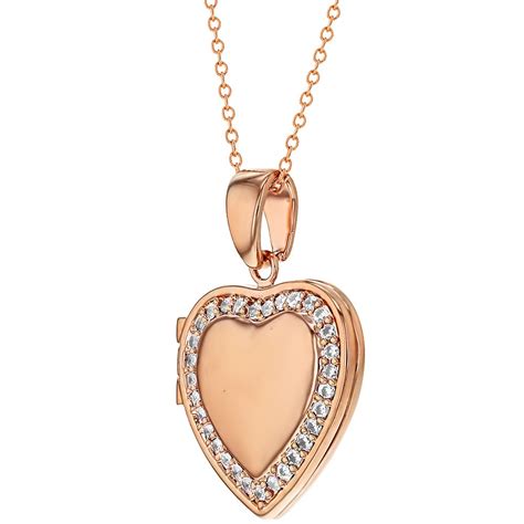 Rose Gold Plated Clear CZ Heart Shaped Locket Necklace Pendant Photo 19" | eBay