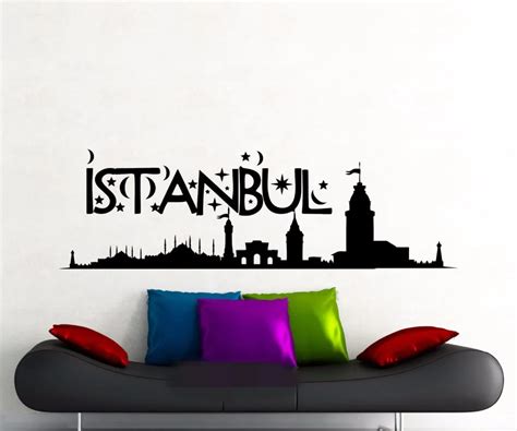 Free Shipping Istanbul Wall Sticker Turkey Famous Silhouette Landscape Word City Vinyl Decal ...