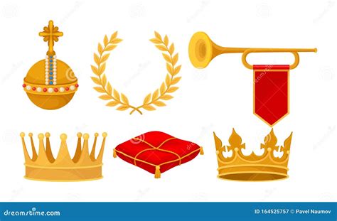 Monarchy Attributes Vector Set. Golden Power Symbols Collection Stock Vector - Illustration of ...