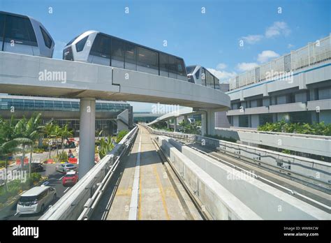 SINGAPORE - CIRCA APRIL, 2019: view seen from Skytrain at Singapore Airport. The Changi Airport ...