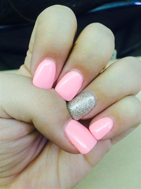 Baby pink nails with gold accent nail | Pink gel nails, Baby pink nails, Pink acrylic nails