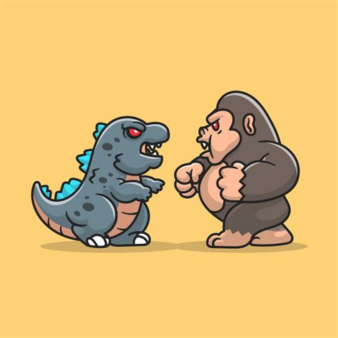 Cartoon Godzilla vs King Kong vector