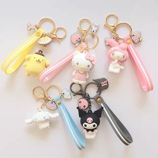 Cute Cartoon Sanrio Keychain Kitty Melody Keroppi Kuromi Badtz-Maru Pompompurin Cinnamoroll ...