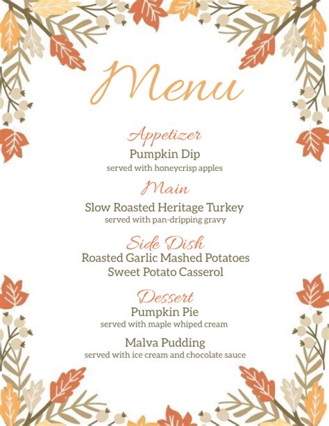 tHANKSGIVING DINNER MENU template | PosterMyWall