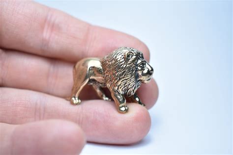 Bronze Miniature Lion Bronze Figurine Lion Collectible Figurine Netsuke Style Statuette ...