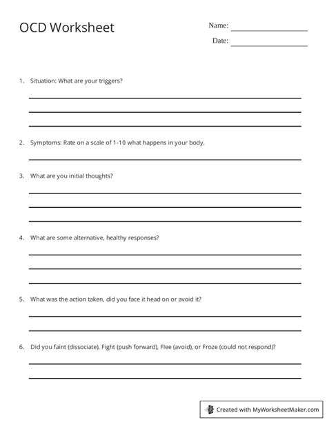 OCD Worksheet - My Worksheet Maker: Create Your Own Worksheets