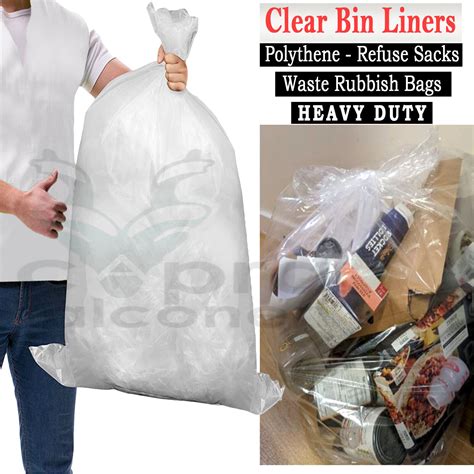 CLEAR Strong Large Plastic Polythene Bin Liners Waste Bags Sacks18"x29 ...