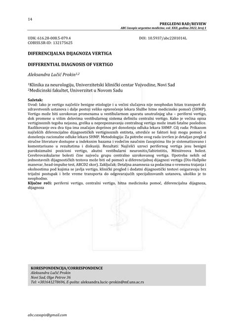 (PDF) Differential diagnosis of vertigo