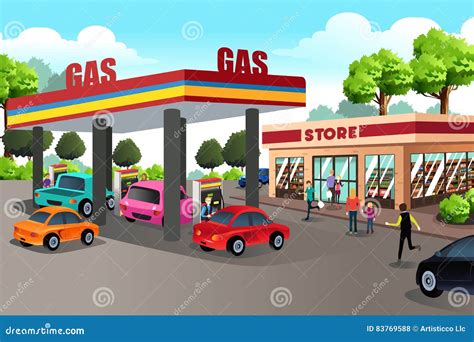 Mensen Bij Benzinestation En Gemakopslag Vector Illustratie - Illustration of modern, pomp: 83769588