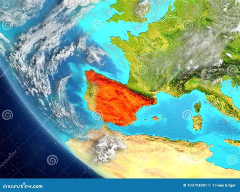 Satellite View of Spain in Red Stock Illustration - Illustration of ...