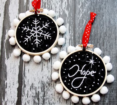 Chalk Embroidery Mini Hoop Ornaments - Sugar Bee Crafts