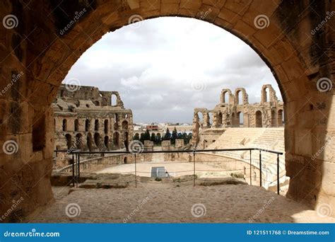 Historical Rome Amphitheater in Tunusia Stock Photo - Image of ...