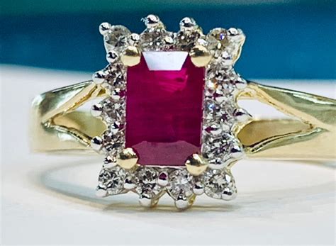 Ruby Engagement Ring Vintage Ruby Ring 0.75 Carat Natural Ruby 14k solid yellow gold diamond ...