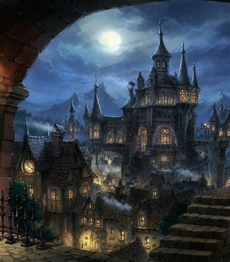 Fantasy Art Gothic Village by Night. Bracket Framed and Ready - Etsy ...