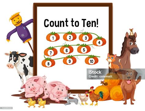 Count To Ten Board With Farm Animals Stock Illustration - Download Image Now - Agriculture ...