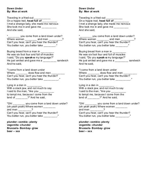 Down under song lyrics