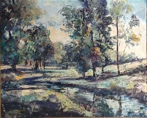 Unknown - Large American Modernism Landscape / Riverscape Oil Painting For Sale at 1stDibs