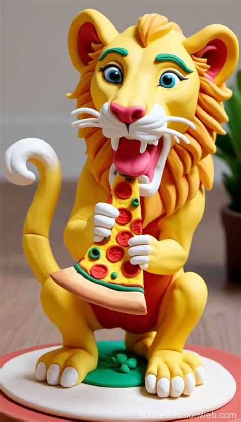 White Lion Eating Pizza | Stable Diffusion Online