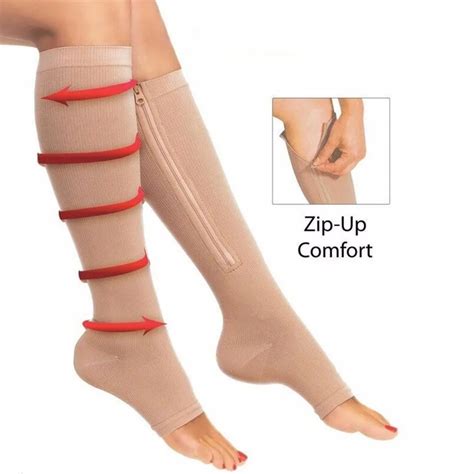 Fashion Style Medical Compression Socks 1 Pairs Women Zipper Compression Socks Open Toe Sock Zip ...