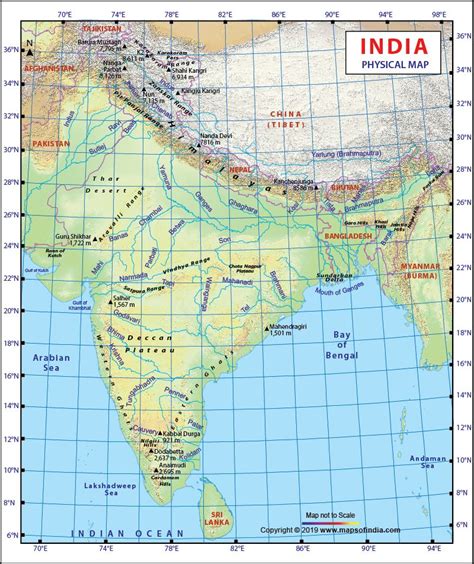 Find all about the physical features of India. Physical Map of India showing major rivers, hills ...