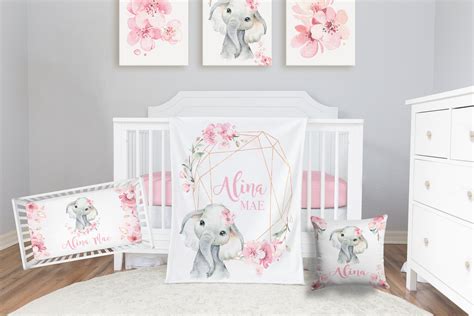 Floral Elephant Crib Bedding Set Personalized Baby Girl | Etsy