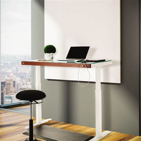 Seville Classics AirLIFT 48" Tempered Glass Electric Sit-Stand Desk with Dual USB Charging ports ...