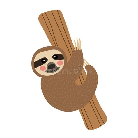 Sloth Hanging on Tree Animal Cartoon Character Vector Illustration Stock Vector - Illustration ...