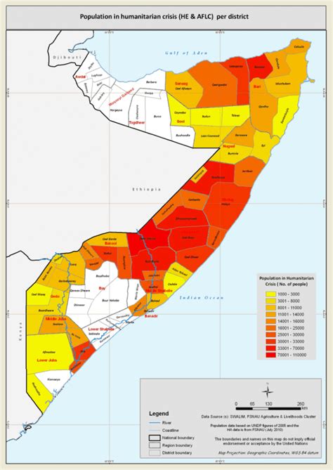 Somalia: Population in humanitarian crisis (HE & AFLC) per district ...