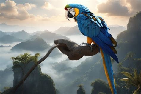 Premium AI Image | Beautiful yellow and blue macaw parrot