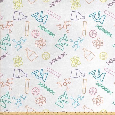 Science Fabric by the Yard, Chemistry Concept Pattern with Chemical Instruments University ...