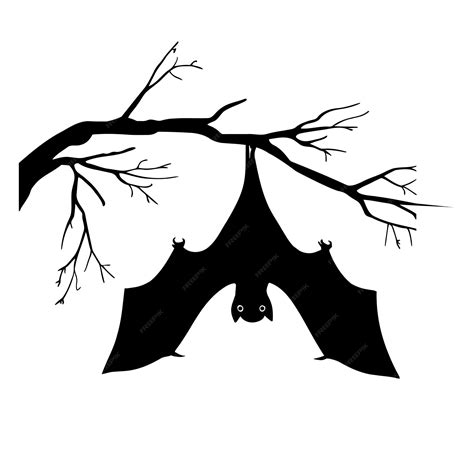 Premium Vector | Halloween bat hanging on a branch silhouette Vector illustration