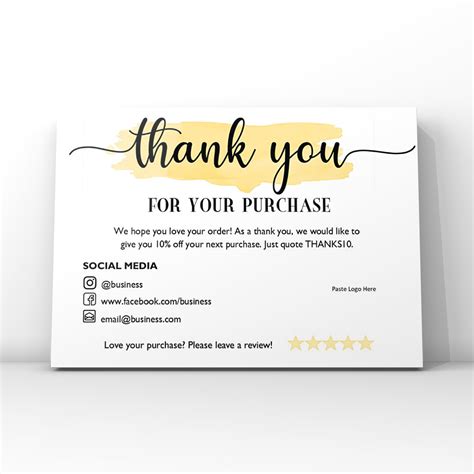 Yellow Watercolour Thank You Card, Small Business Thank You Card Template, Editable Thank You ...