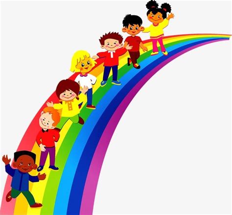 Rainbow Children Play PNG and Vector