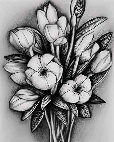 Sketches Of Flowers With Pencil