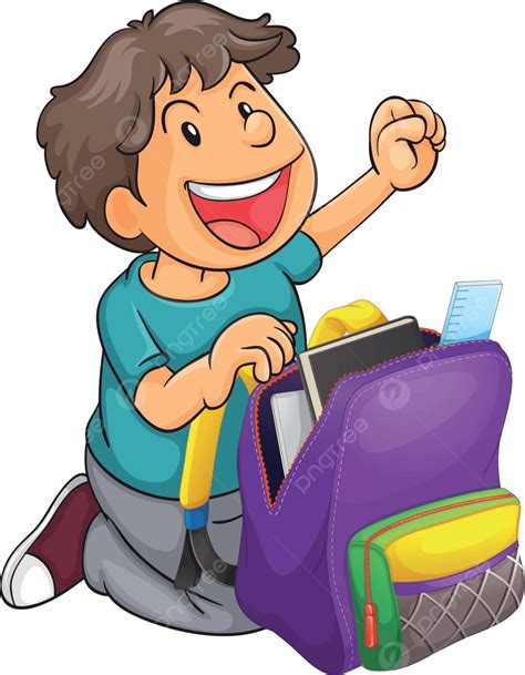 A Boy With School Bag Kids Study Cartoon Vector, Kids, Study, Cartoon ...