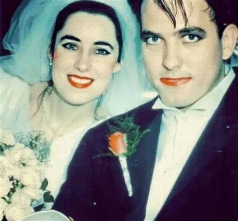 Robert Smith of The Cure with wife Mary Poole at their wedding in 1988 ...