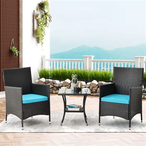 Patio Bistro Furniture Sets for Outdoor, 3 Pieces Outdoor Conversation Sets Rattan Chair Wicker ...