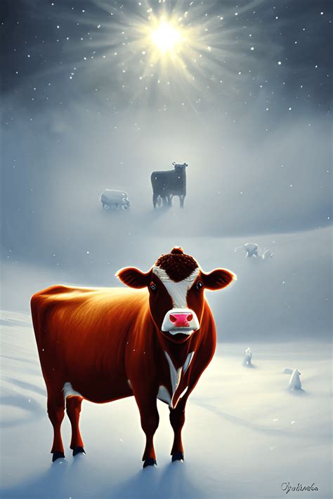 Christmas Cow Painting · Creative Fabrica