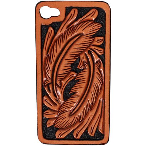 HPC18 - Natural Leather Feather Tooled iPhone Case - Double J Saddlery