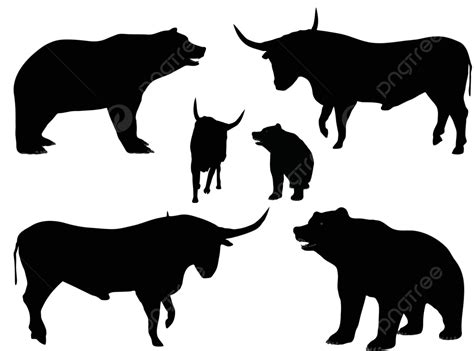 Vector Illustration Of Bear And Bull Silhouette Pose Black No People Vector, Pose, Black, No ...