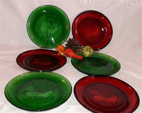 Vintage Arcoroc France Rare Etched Colorful glass plates