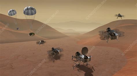 Dragonfly mission to Titan, illustration - Stock Image - C045/6188 - Science Photo Library