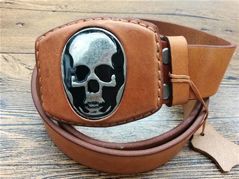 Punk Style Buckle Tin Alloy Belt Buckle Gothic Skull Cowhide Genuine Leather Belt Men High ...