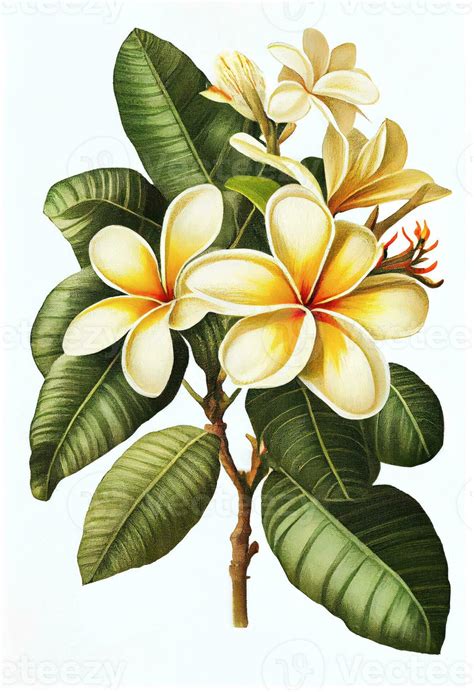 Plumeria, frangipani flower drawing isolated on white background. Watercolor, hand drawn style ...