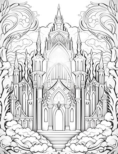 Premium AI Image | a drawing of a gothic castle with a clock tower in ...