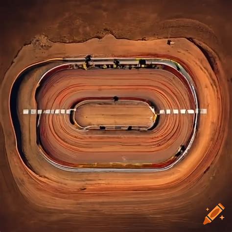 Aerial view of a dirt oval race track on Craiyon