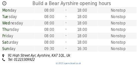 Build a Bear Ayrshire opening times, 91 High Street Ayr